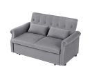 Artemax 55'' Modern Shiny Velvet Convertible Loveseat Sleeper Sofa Couch w/ 2 Lumbar Pillows, Adjustable Pull-Out Bed and Removable Armrest for Nurser