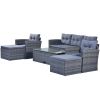 6-piece All-Weather Wicker PE rattan Patio Outdoor Dining Conversation Sectional Set with coffee table, wicker sofas, ottomans, removable cushions