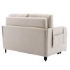 COOLMORE Convertible Sleeper Sofa Bed, Modern Velvet Loveseat Couch with Pull Out Bed, Small Love Seat Futon Sofa Bed with Headboard, 2 Pillows & Side