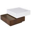 ON-TREND Multi-functional Square 360¬∞Rotating Coffee Table with 2 Drawers, High Gloss 2-Tier Center Table with Swivel Tabletop and Storage, Walnut Ta