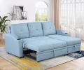 Pull Out Sofa Bed Modern Padded Upholstered Sofa Bed ; Linen Fabric 3 Seater Couch with Storage Chaise and Cup Holder ; Small Couch for Small Spaces