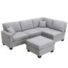 89.8*60.2" Modern Sectional Sofa,5-Seat Modular Couch Set with Convertible Ottoman,L-Shape Linen Fabric Corner Couch Set with 2 Pillows for Living Roo