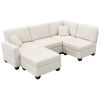 89.8*60.2" Modern Sectional Sofa,5-Seat Modular Couch Set with Convertible Ottoman,L-Shape Linen Fabric Corner Couch Set with 2 Pillows for Living Roo