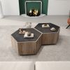 WESOME Hexagonal Rural Style Garden Retro Living Room Coffee Table with 2 drawers, Textured Black + Warm Oak