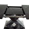 Modern Square Dining Table;  Stretchable;  Printed Black/white Marble +MDF X-Shape Table Leg with Metal Base