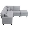 89.8*60.2" Modern Sectional Sofa,5-Seat Modular Couch Set with Convertible Ottoman,L-Shape Linen Fabric Corner Couch Set with 2 Pillows for Living Roo