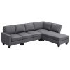 104.3*78.7" Modern L-shaped Sectional Sofa,7-seat Linen Fabric Couch Set with Chaise Lounge and Convertible Ottoman for Living Room,Apartment,Office,3