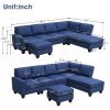 104.3*78.7" Modern L-shaped Sectional Sofa,7-seat Linen Fabric Couch Set with Chaise Lounge and Convertible Ottoman for Living Room,Apartment,Office,3