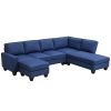 104.3*78.7" Modern L-shaped Sectional Sofa,7-seat Linen Fabric Couch Set with Chaise Lounge and Convertible Ottoman for Living Room,Apartment,Office,3