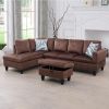 Modern Flannel Sectional Couch with Chaise and Ottoman-Large 3 Piece Sofa Set for Living Room-L-Shaped Left-Facing Sofa Furniture-Wood Frame-Sectional