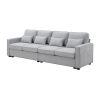 [VIDEO provided] [New] 104" 4-Seater Modern Linen Fabric Sofa with Armrest Pockets and 4 Pillows,Minimalist Style Couch for Living Room, Apartment, Of