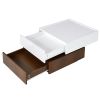 ON-TREND Multi-functional Square 360¬∞Rotating Coffee Table with 2 Drawers, High Gloss 2-Tier Center Table with Swivel Tabletop and Storage, Walnut Ta