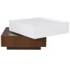 ON-TREND Multi-functional Square 360¬∞Rotating Coffee Table with 2 Drawers, High Gloss 2-Tier Center Table with Swivel Tabletop and Storage, Walnut Ta