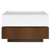 ON-TREND Multi-functional Square 360¬∞Rotating Coffee Table with 2 Drawers, High Gloss 2-Tier Center Table with Swivel Tabletop and Storage, Walnut Ta